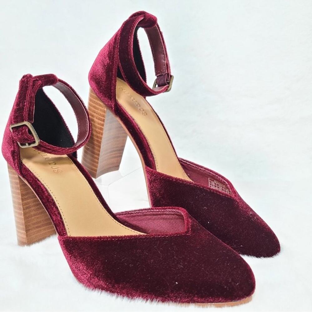 Soludos BURGUNDY DARK RED VELOUR HIGH HEEL ALMOND TOE SLINGBACK SHOES Sz 9.5